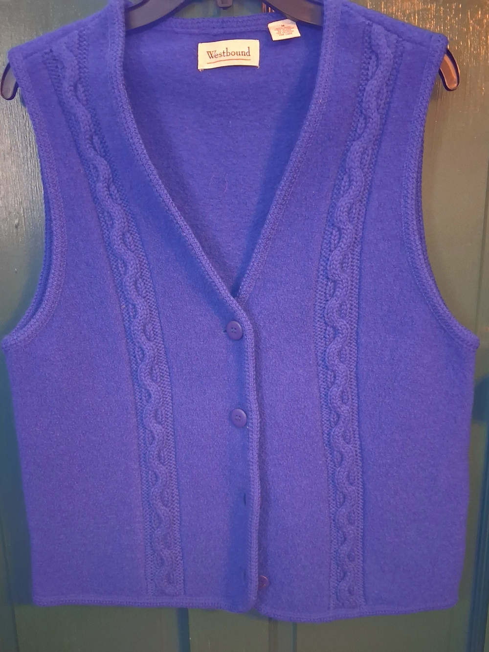 Westbound Royal Blue 100% Wool Cable-Knit Button Front Sweater Vest Size M